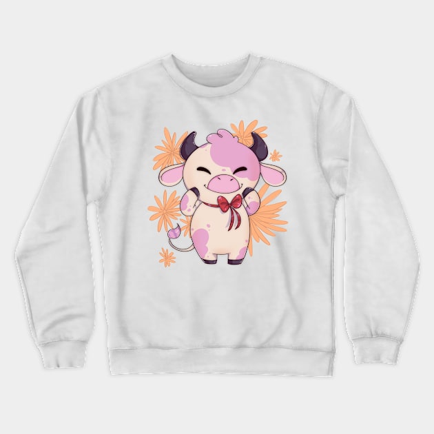 Happy strawberry spring cow Crewneck Sweatshirt by Itsacuteart